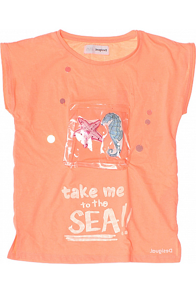 DESIGUAL Oranžové Tričko S Potiskem Mořského Koníka A Hvězdice Vel. 134/140 Cm