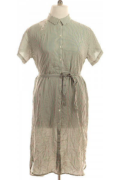 VERO MODA Zelené Pruhované Košilové šaty S Krátkým Rukávem A Páskem Vel. US 12