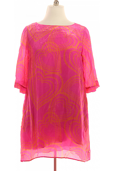 LIEBESKIND Dámské šaty Růžové S Krátkým Rukávem A Potiskem Srdcí Vel. 44