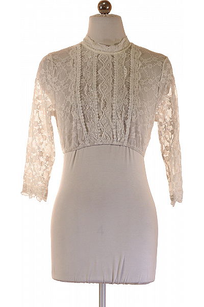 Dámské Tričko Vintage Krajkové Se Stojáčkem Bílé Velikost S