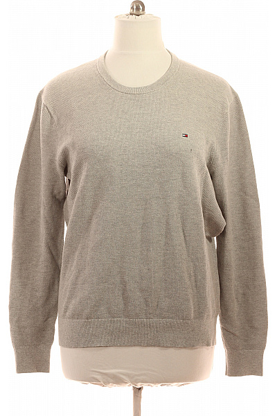 TOMMY HILFIGER Pánský Bavlněný Svetr Přes Hlavu Podzimní Jarní Basic šedý Vel. XL