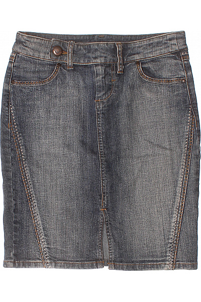 MANGO Dámská džínová sukně modrá s kapsami a rozparkem ke kolenům Velikost 34 | MANGO | obrázek 2