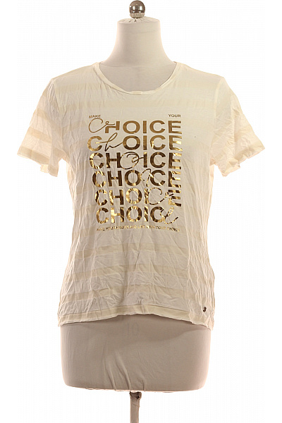 Key Largo Dámské Viskózové Tričko Krémové S Krátkým Rukávem A Zlatým Nápisem Velikost M