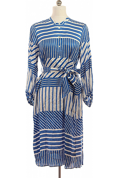 Seidensticker Dámské šaty S Dlouhým Rukávem Modré Pruhované Volnočasové S Páskem Midi Vel. 34