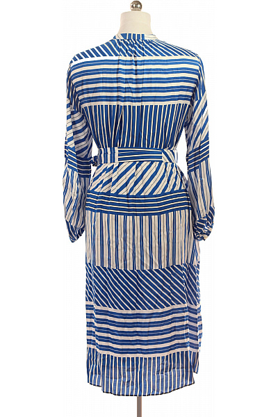 Seidensticker dámské šaty s dlouhým rukávem modré pruhované volnočasové s páskem midi Vel. 34 | Seidensticker | obrázek 2
