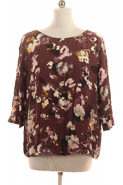 S.OLIVER Viskózová Dámská Halenka Vínová Květinová Volná Oversize S Krátkým Rukávem Velikost 48