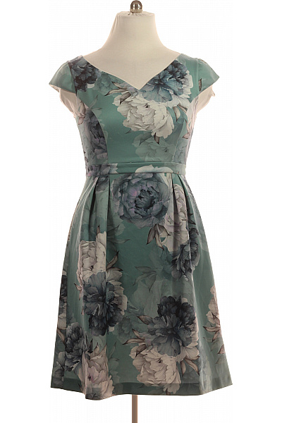 Swing Zelené květované koktejlové šaty midi polyesterové Vel. M | Swing | obrázek 2
