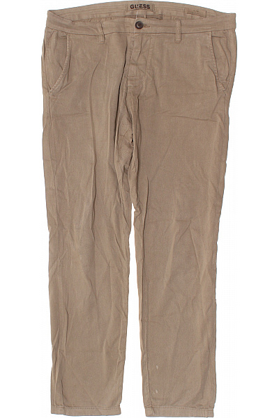 Guess Pánské Volnočasové Kalhoty Béžové Plátěné Rovné S Kapsami Velikost L