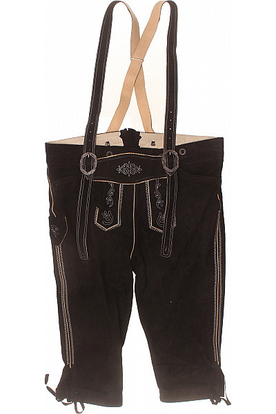 Pánské Kožené Kraťasy Laclové černé S Kšandami Výšivka Vel. 54