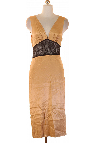 Dámské šaty bez rukávů saténové elegantní krajkové na ramínka midi Vel. XS | Unimoda | obrázek 2