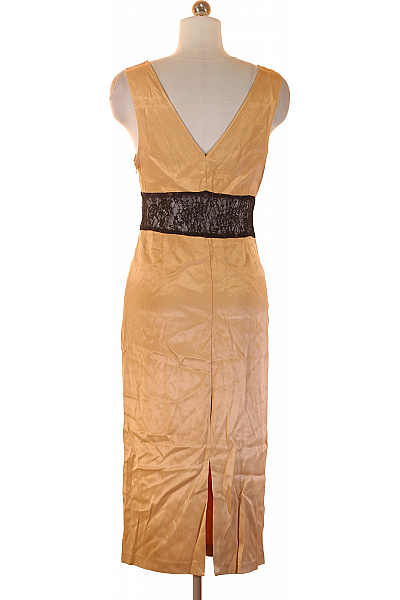 Dámské šaty bez rukávů saténové elegantní krajkové na ramínka midi Vel. XS | Unimoda | obrázek 3