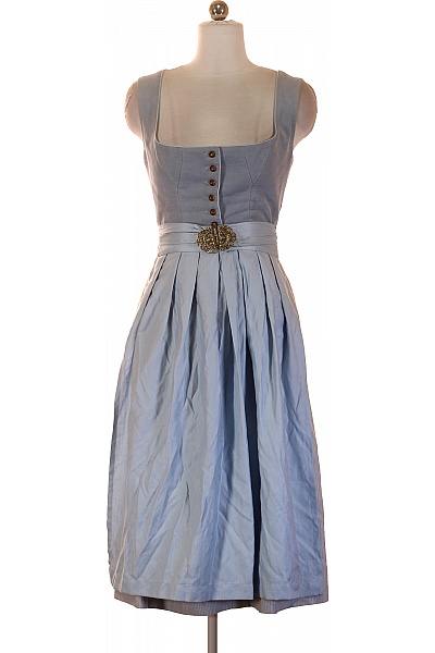 ALPENHERZ Modré Dirndl Krátké Na Ramínka S Páskem Plisované Letní Vel. 36