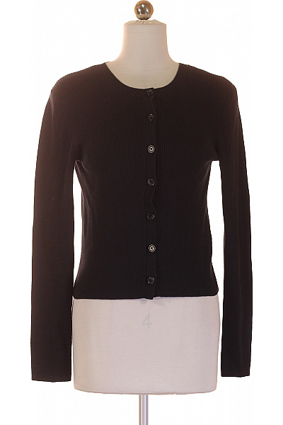 Dámský Bavlněný černý žebrovaný Crop Propínací Kardigan Velikost S