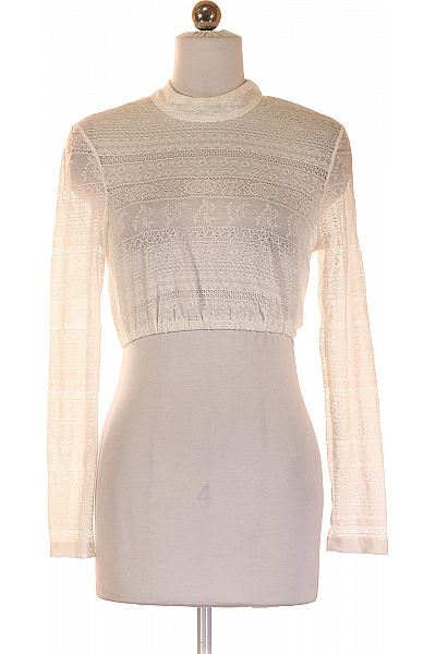 Trachtenmanufaktur Dámské Tričko S Dlouhým Rukávem Bílé Průhledné Krajkové Crop Top Vintage Velikost 34