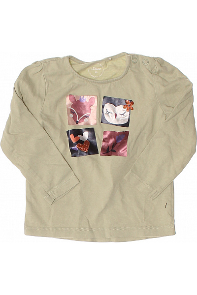 S.OLIVER Dívčí Bavlněné Tričko Dlouhý Rukáv Béžové Zvířecí Motivy Vel. 86 CM