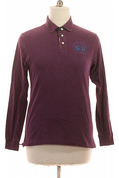 La Martina Pánské Bavlněné Tričko S Límečkem A Výšivkou Fialové Vel. EU L