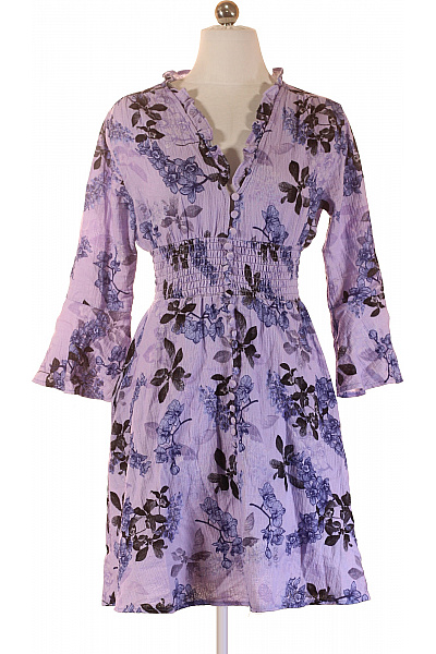 Dámské šaty s dlouhým rukávem květované volnočasové fialové Velikost S | Unimoda | obrázek 2