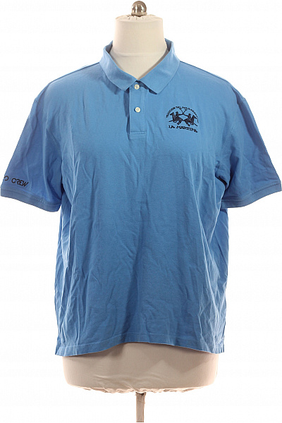 La Martina Pánské modré bavlněné polo tričko s krátkým rukávem a potiskem Vel. 4XL | La Martina | obrázek 2