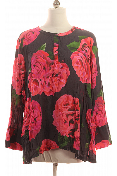 Frapp Viskózová Tuniková Halenka Oversize S Krátkým Rukávem Růžová Květinová Vel. UK 24R