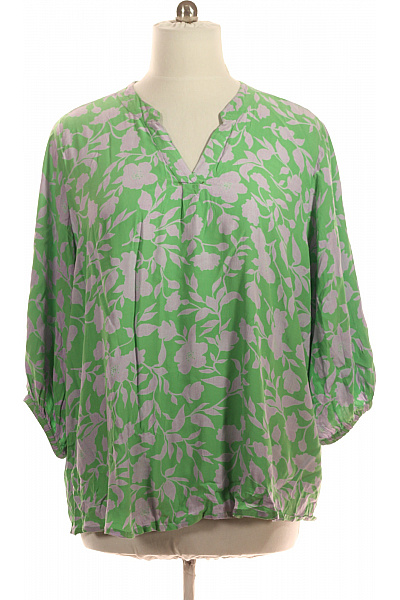 Zelená Květinová Halenka S 3/4 Rukávem A Výstřihem Do V Vel. L