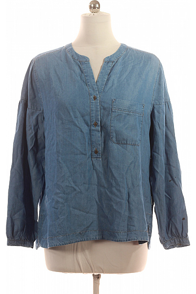 BETTY BARCLAY Dámská Lyocellová Džínová Tuniková Halenka Modrá S Dlouhým Rukávem A Kapsou Vel. EU 44