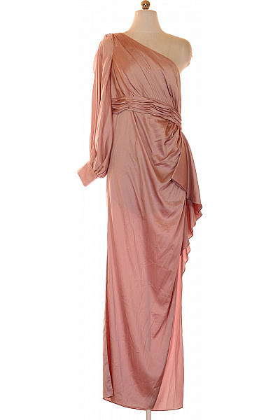 Mac Douglas Dámské Společenské šaty S Dlouhým Rukávem Růžové Saténové Dlouhé Vel. UK 10