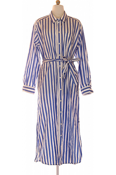 Weekday Dámské šaty Košilové S Dlouhým Rukávem A Páskem Modré Pruhované Volnočasové Vel. XL