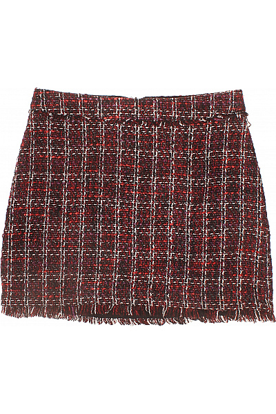Warehouse Dámská kostkovaná mini sukně červená tvídová s třásněmi Vel. US 10 | Warehouse | obrázek 2
