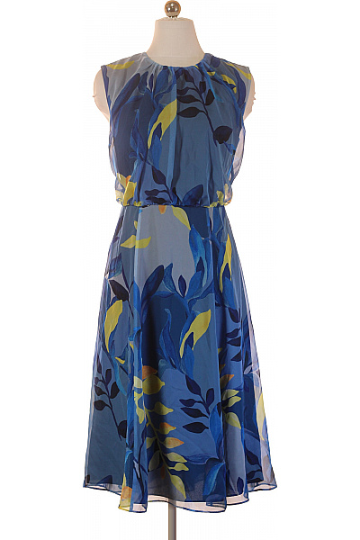 Modré Květované šaty Bez Rukávů Letní Volnočasové Vel. 38