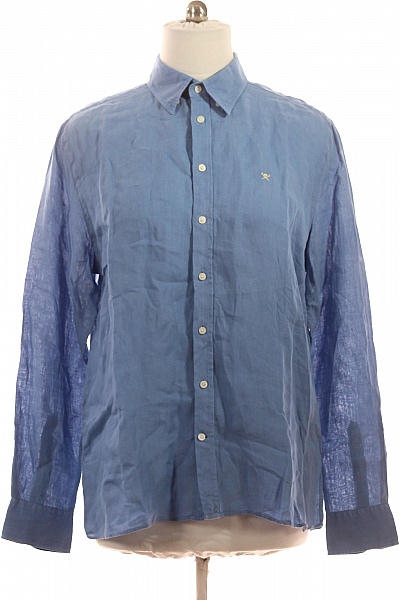 HACKETT Pánské Lněné Košile S Výšivkou Modré Ležérní Velikost XL