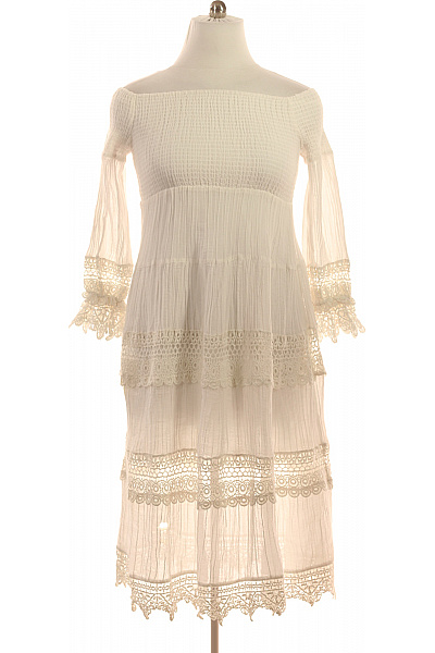 Guess Dámské Bílé Mušelínové šaty S Odhalenými Rameny A Krajkou Vel. S