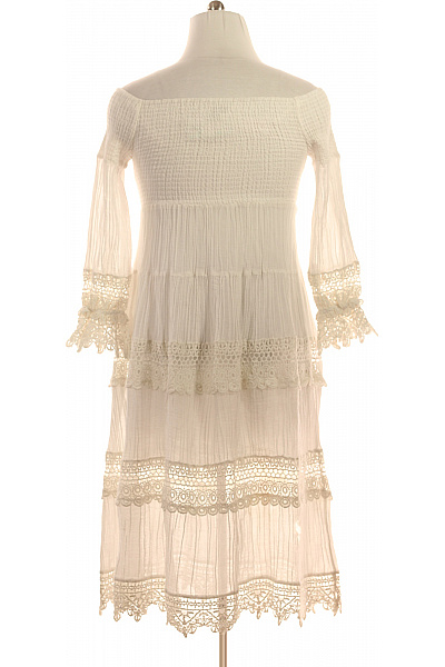 Guess dámské bílé mušelínové šaty s odhalenými rameny a krajkou Vel. S | Guess | obrázek 2