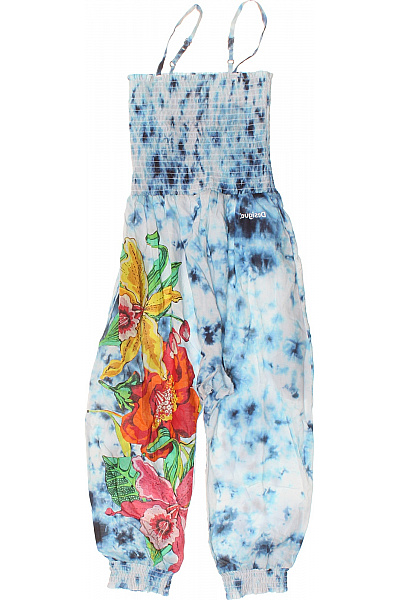 DESIGUAL Dívčí Overal Modrý Batikovaný Květinový Vel. 7/8 LET