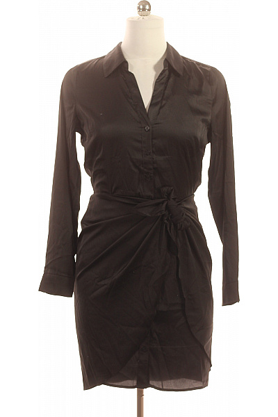 Guess Černé Saténové Košilové šaty Zavinovací S Páskem Mini Velikost S