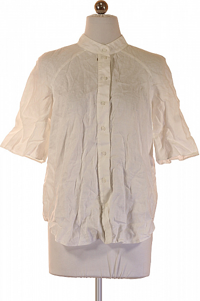 ARMANI Bílá Lněná Košile S Krátkým Rukávem A Stojáčkem Ležérní Letní Velikost XS