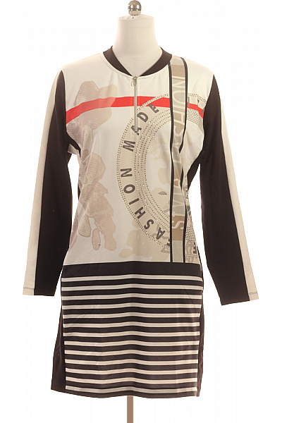 TUZZI Bavlněné Dámské Tunikové šaty Dlouhý Rukáv černo-bílé Pruhy Potisk Velikost 44