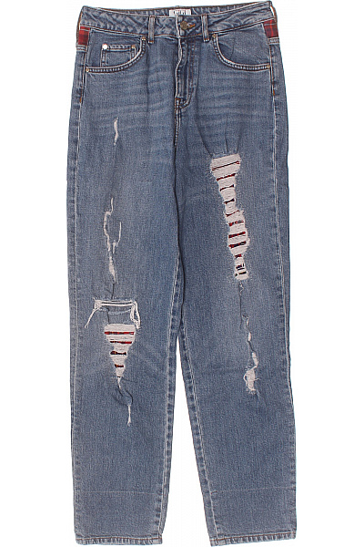 TOMMY HILFIGER Dámské Modré Rifle S Dírami Kostkovaná Podšívka Vintage Styl Velikost 28/34