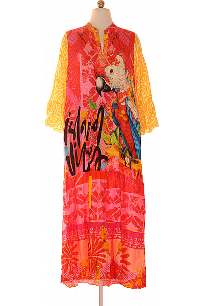 Miss Goodlife Dámské šaty S Krátkým Rukávem Barevné S Potiskem Papouška A Květin Vel. M