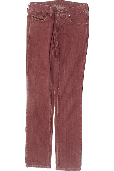 DIESEL Dámské Bavlněné Džíny Bordó Rovné Seprané S Kapsami Velikost 27