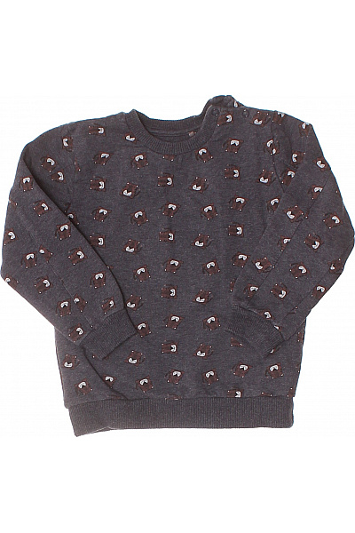 Dětská Bavlněná Šedá Mikina Medvídci Celoplošný Vzor Dlouhý Rukáv