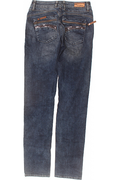 PULZ JEANS Dámské modré bavlněné džíny seprané rovné s kapsami s kamínky Velikost 29 | PULZ JEANS | obrázek 2