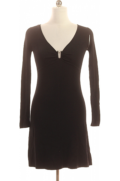 Guess Dámské šaty černé žebrované S Dlouhým Rukávem Elegantní Vel. EU M