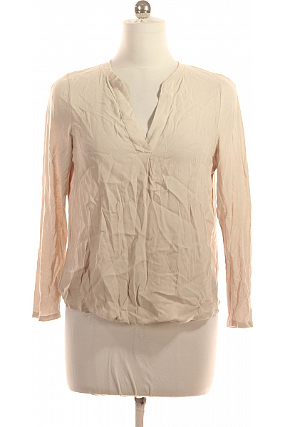 Oui Dámská Halenka S Dlouhým Rukávem A Výstřihem Do V Béžová Bavlněná Volná Velikost 38