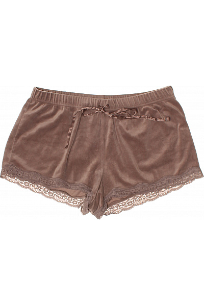 Hunkemoller Dámské hnědé velurové pyžamové kraťasy s krajkou a mašlí Velikost M | Hunkemoller | obrázek 2