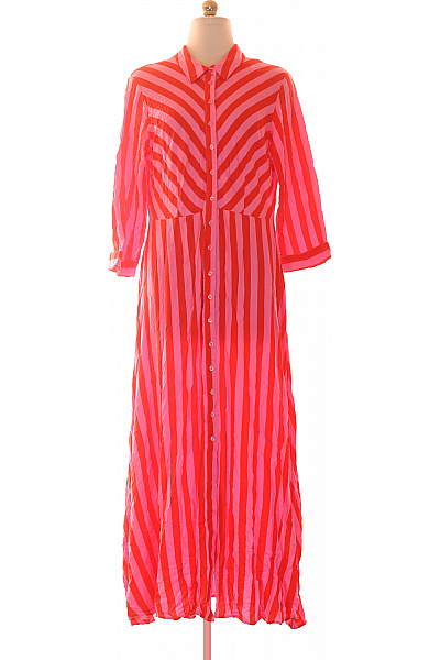 růžové pruhované dlouhé šaty s dlouhým rukávem Vel. xl | Unimoda | obrázek 2