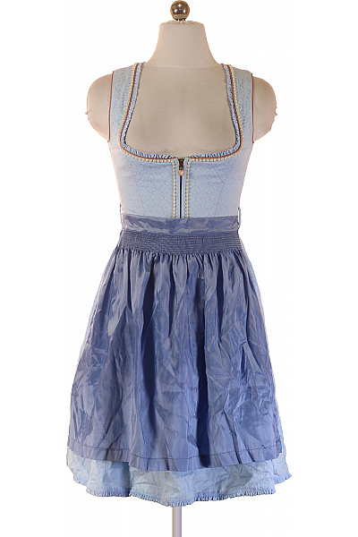 Limberry Modré Lněné šaty Dirndl S Páskem Letní Velikost 36