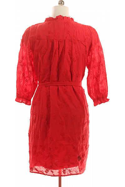 Smashed Lemond Červené bavlněné šaty mini s páskem volánkový stojáček vyšívané letní boho Vel. 38 | Smashed Lemond | obrázek 2