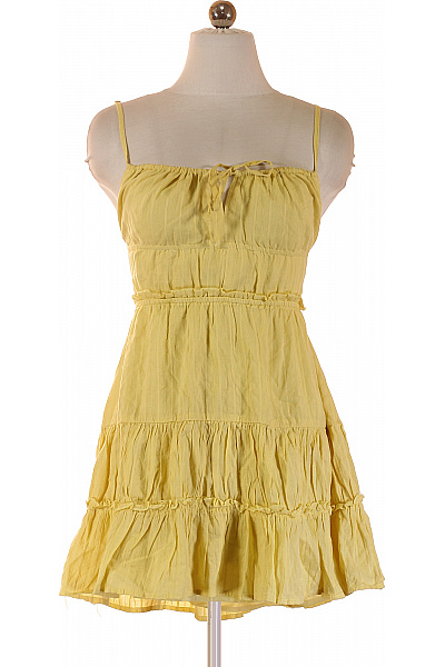 Bershka Dámské šaty Bez Rukávů žluté Volnočasové Bavlněné Letní Boho Na Ramínka Mini Velikost M