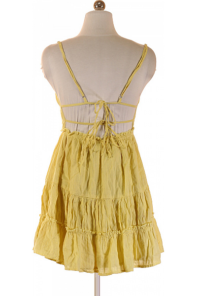 Bershka Dámské šaty bez rukávů žluté volnočasové bavlněné letní boho na ramínka mini Velikost M | Bershka | obrázek 2