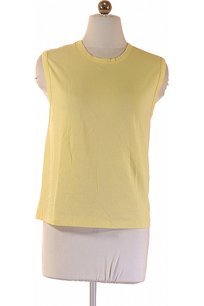 Dámské Bavlněné Tričko Bez Rukávů žluté Jednobarevné Basic S Kulatým Výstřihem Velikost S